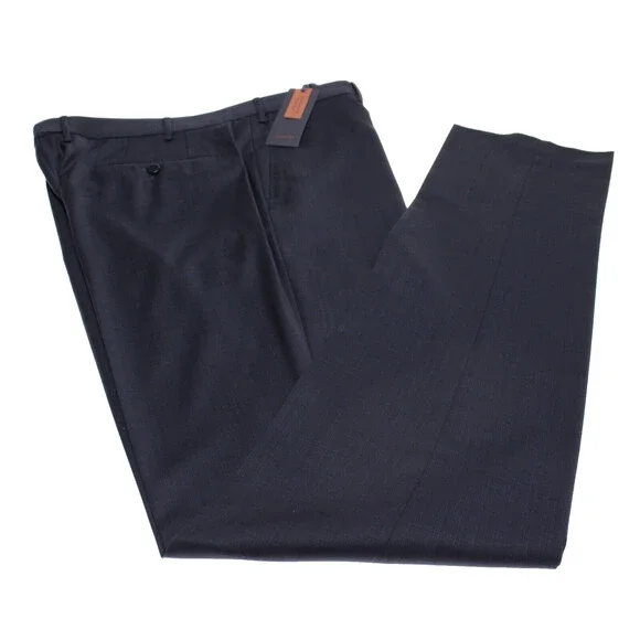 Zanella NWT Stretch Dress Pants Size 36 US Curtis In Subtle Blue Plaid 100% Wool